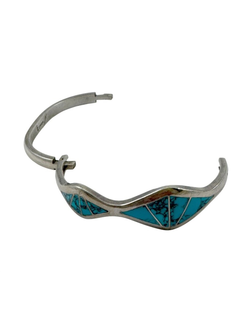 Turquoise and Sterling Silver Bangle Bracelet Mexico 925